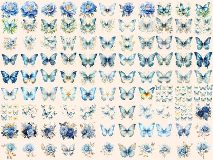 Light Blue Butterflies Watercolor Clipart beautiful butterfly - Wonders Artist