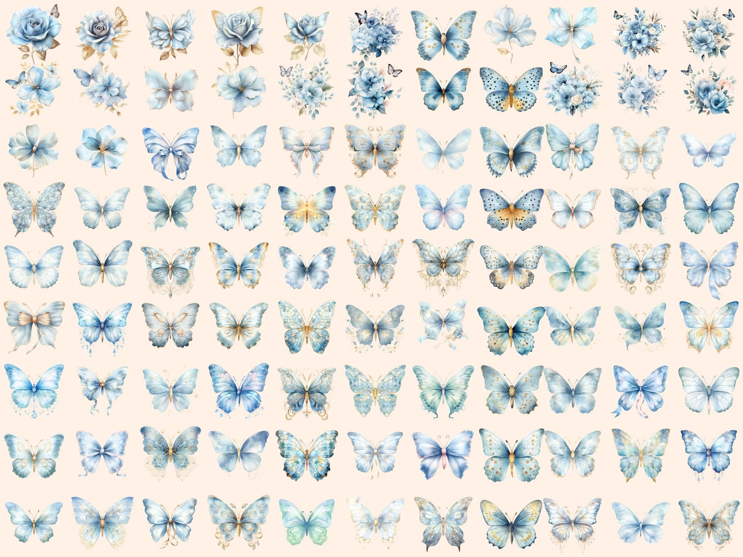 Light Blue Butterflies Watercolor Clipart - High - Quality Instant Digital Download for Creative Projects