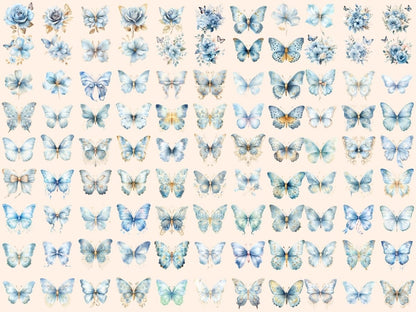 Light Blue Butterflies Watercolor Clipart beautiful butterfly - Wonders Artist
