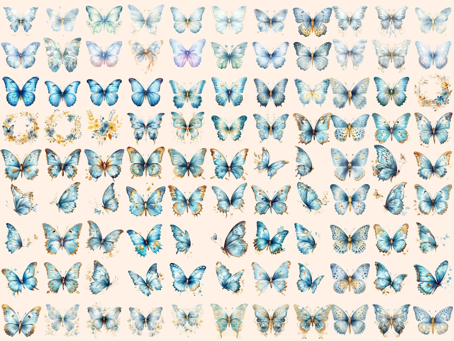 Light Blue Butterflies Watercolor Clipart - High - Quality Instant Digital Download for Creative Projects