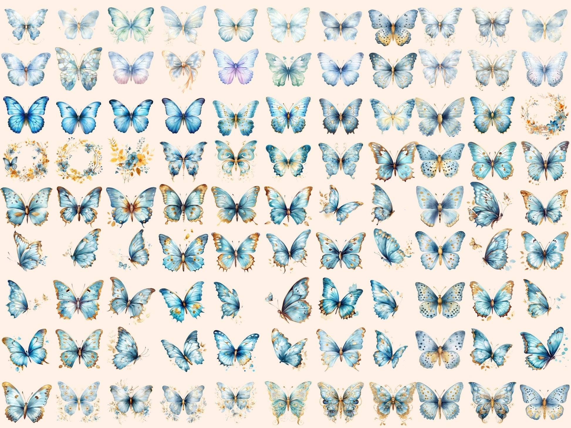 Light Blue Butterflies Watercolor Clipart - High - Quality Instant Digital Download for Creative Projects