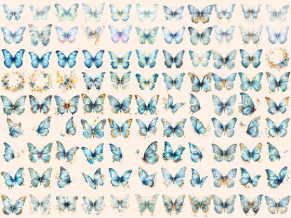 Light Blue Butterflies Watercolor Clipart beautiful butterfly - Wonders Artist