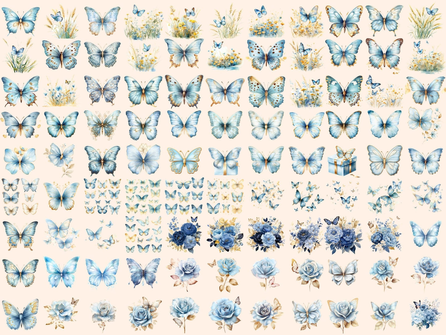 Light Blue Butterflies Watercolor Clipart - High - Quality Instant Digital Download for Creative Projects