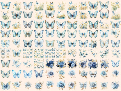 Light Blue Butterflies Watercolor Clipart beautiful butterfly - Wonders Artist
