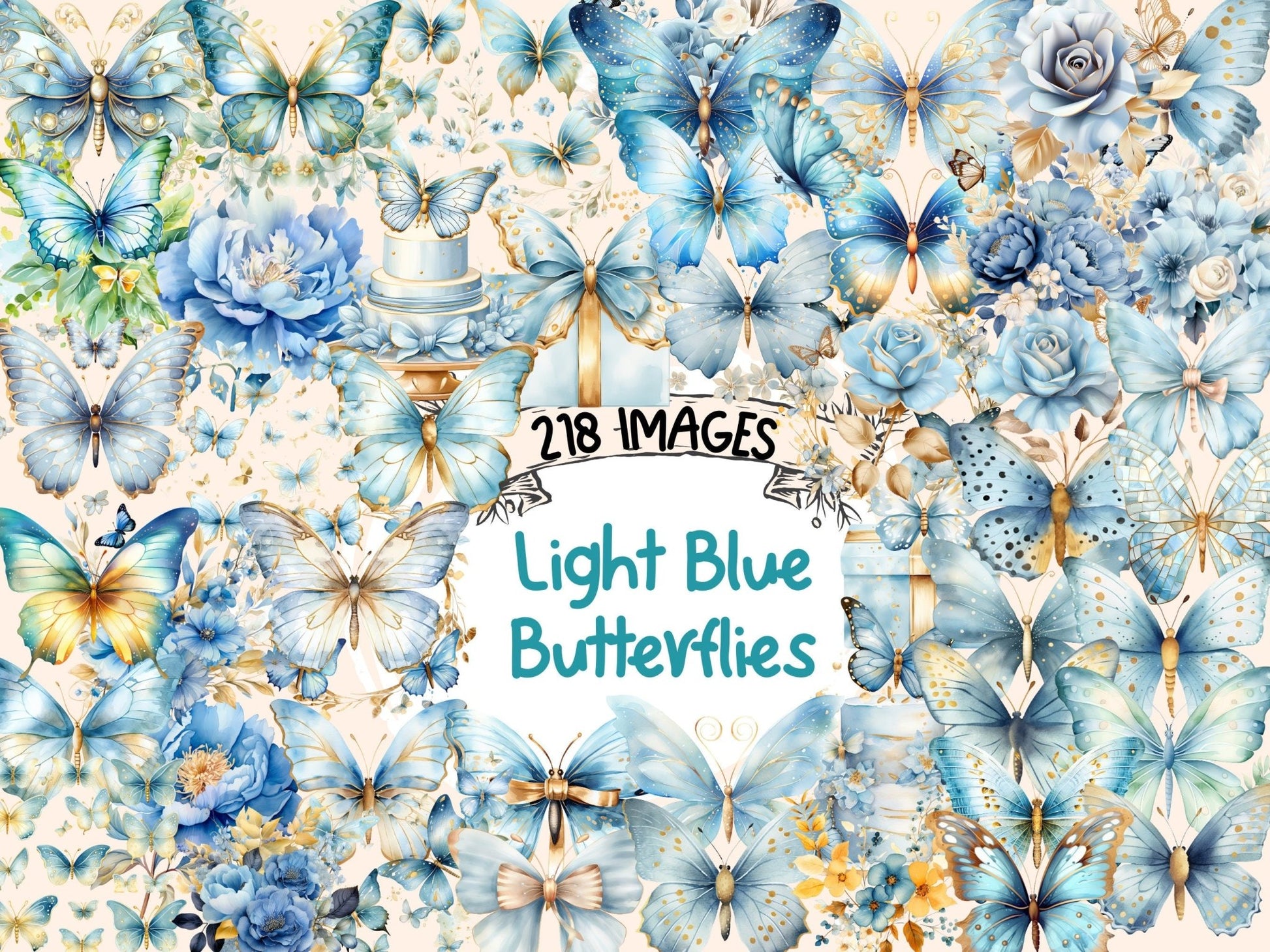 Light Blue Butterflies Watercolor Clipart - High - Quality Instant Digital Download for Creative Projects