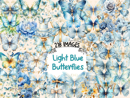 Light Blue Butterflies Watercolor Clipart - High - Quality Instant Digital Download for Creative Projects