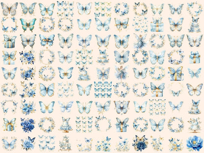 Light Blue Butterflies Watercolor Clipart beautiful butterfly - Wonders Artist