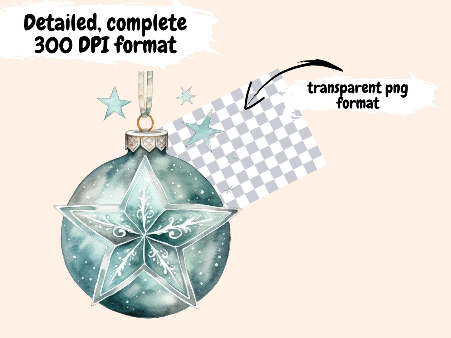 Light Blue & Silver Christmas Ornaments Watercolor Clipart - High - Quality Instant Digital Download for Creative Projects