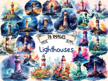 Lighthouses Watercolor Clipart beach clipart - Wonders Artist
