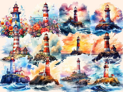 Lighthouses Watercolor Clipart beach clipart - Wonders Artist