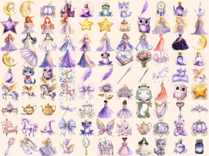 Lilac Princess Watercolor Clipart Elegant Princess PNG - Wonders Artist