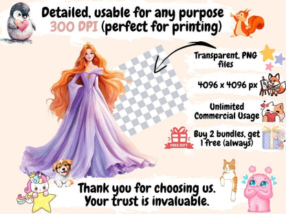 Lilac Princess Watercolor Clipart Elegant Princess PNG - Wonders Artist