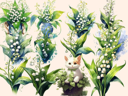 Lillies of the Valley Watercolor Clipart autopost flower clipart flower png - WondersArtist