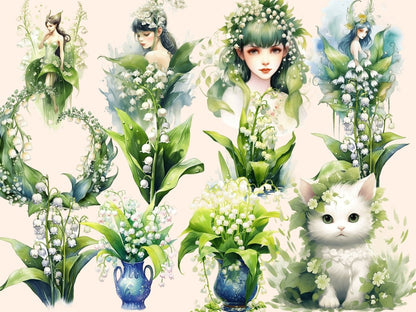 Lillies of the Valley Watercolor Clipart autopost flower clipart flower png - WondersArtist