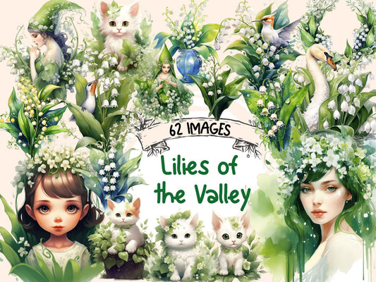 Lillies of the Valley Watercolor Clipart - High - Quality Instant Digital Download for Creative Projects