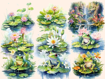Lily Ponds Watercolor Clipart frog clipart - Wonders Artist