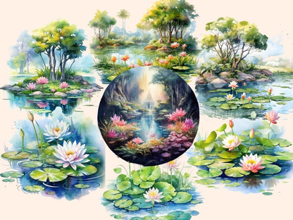 Lily Ponds Watercolor Clipart frog clipart - Wonders Artist