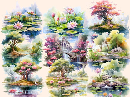 Lily Ponds Watercolor Clipart frog clipart - Wonders Artist