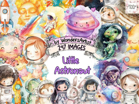 Little Astronaut Watercolor Clipart Astronaut Designs - Wonders Artist