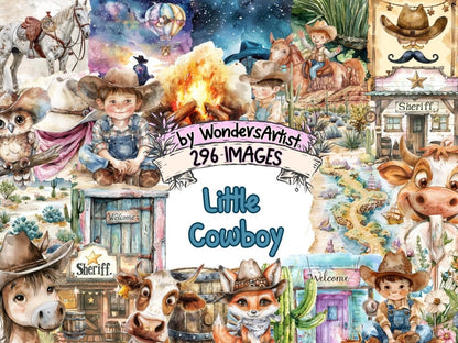 Little Cowboy Watercolor Clipart Country Kid - Wonders Artist