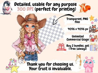 Little Cowgirl Watercolor Clipart Country Girl Art - Wonders Artist