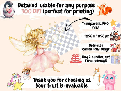 Little Fairies Watercolor Clipart baby fairy png cute fairy png fairies clipart - WondersArtist