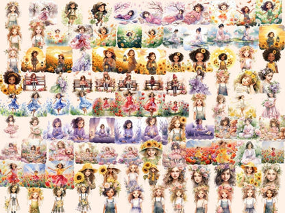 Little Flower Girls Watercolor Clipart cute girl clipart - Wonders Artist