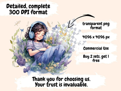 Little Flower Girls Watercolor Clipart cute girl clipart - Wonders Artist