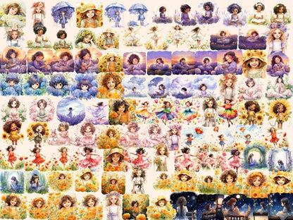 Little Flower Girls Watercolor Clipart cute girl clipart - Wonders Artist