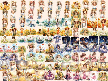 Little Flower Girls Watercolor Clipart cute girl clipart - Wonders Artist