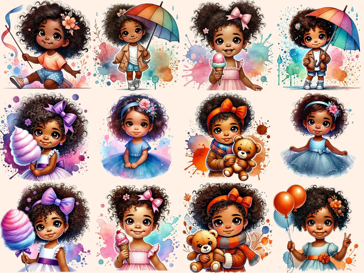 Little Girls (P2) Clipart - High - Quality Instant Digital Download for Creative Projects