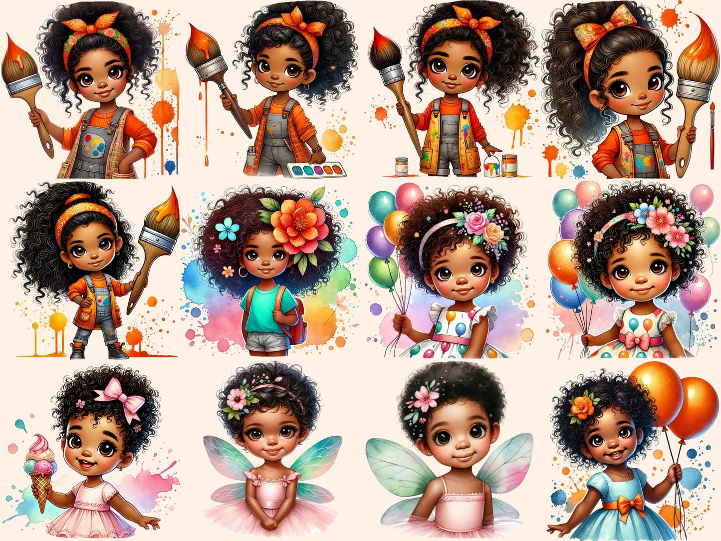 Little Girls (P2) Clipart - High - Quality Instant Digital Download for Creative Projects