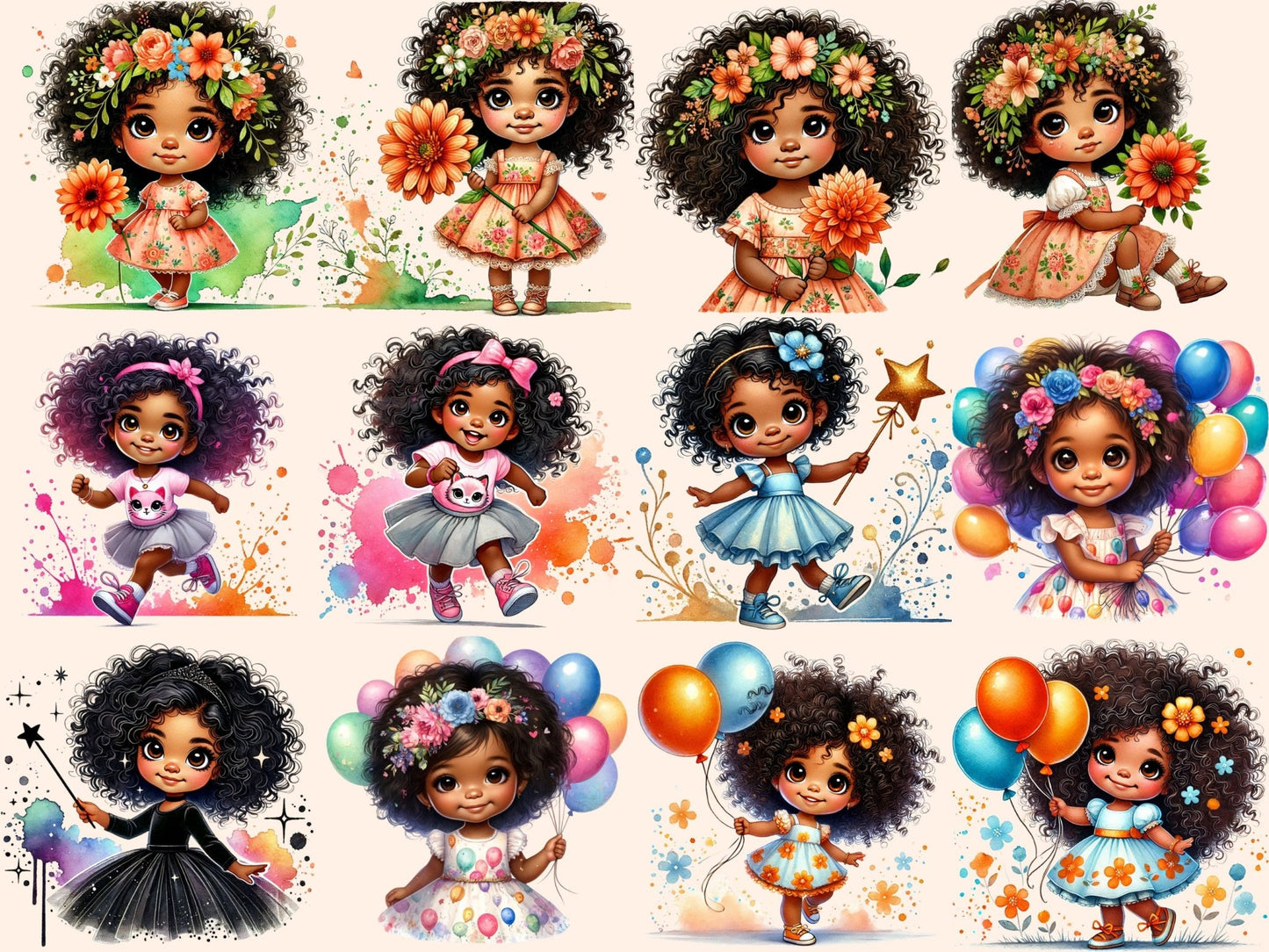 Little Girls (P3) Clipart - High - Quality Instant Digital Download for Creative Projects