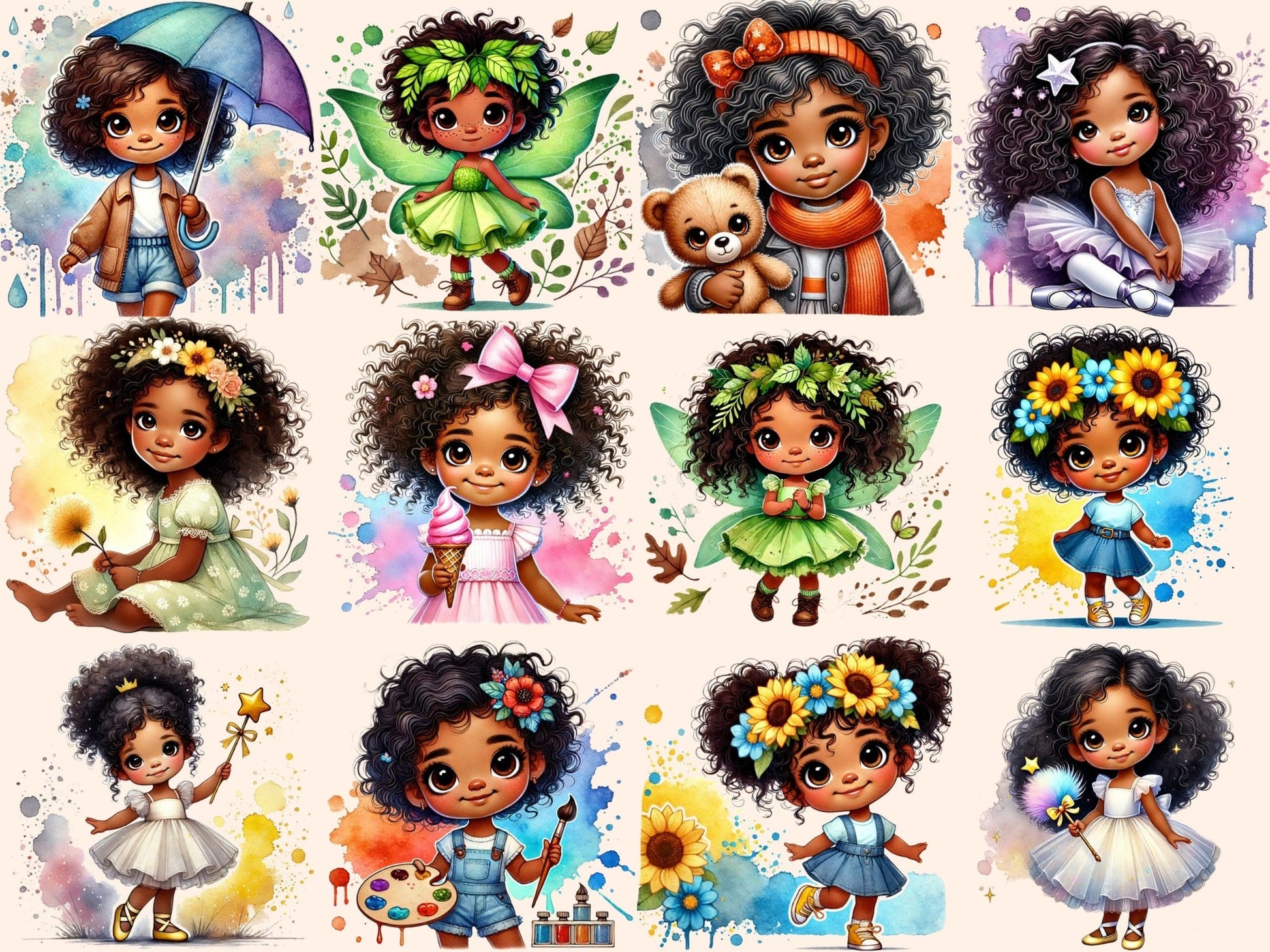 Little Girls (P4) Clipart - High - Quality Instant Digital Download for Creative Projects