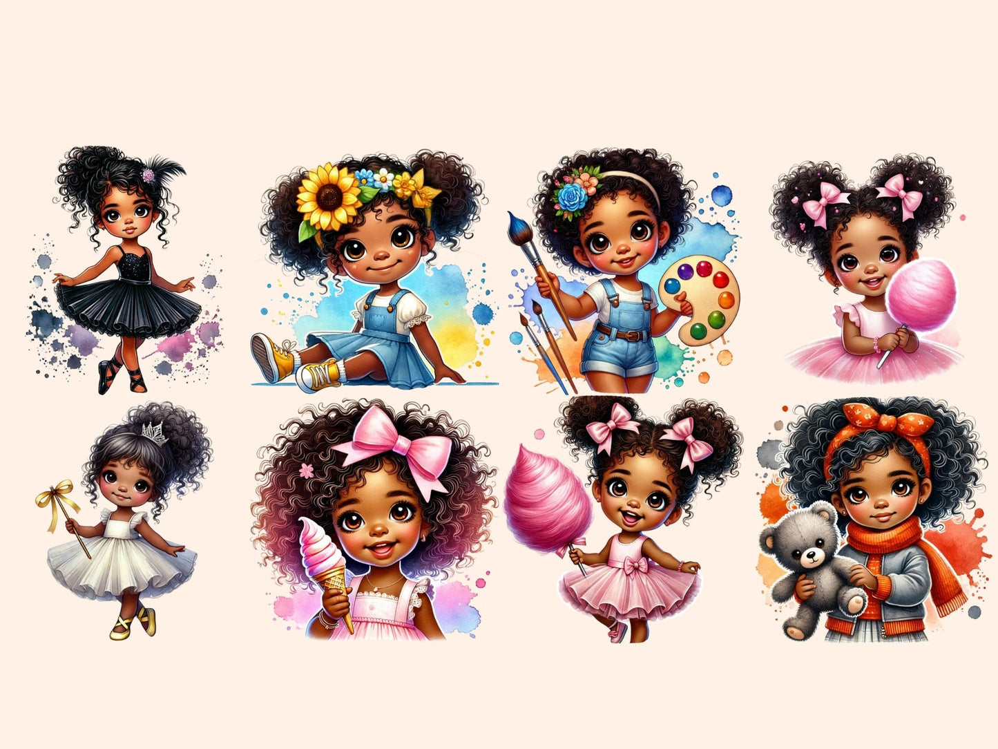 Little Girls (P4) Clipart - High - Quality Instant Digital Download for Creative Projects