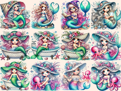 Little Mermaids Clipart Cute mermaid art - Wonders Artist