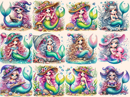 Little Mermaids Clipart Cute mermaid art - Wonders Artist