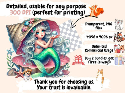 Little Mermaids Clipart Cute mermaid art - Wonders Artist