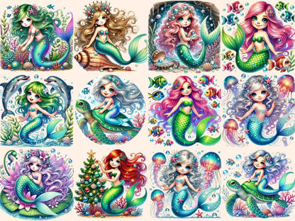 Little Mermaids (P2) Clipart Cute mermaid art - Wonders Artist