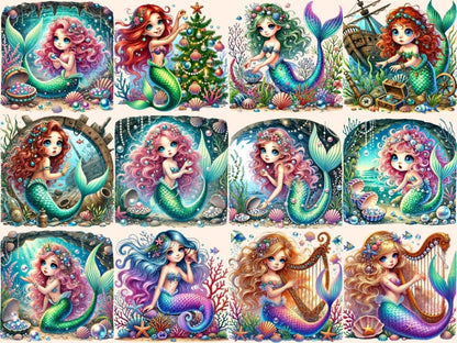 Little Mermaids (P2) Clipart Cute mermaid art - Wonders Artist