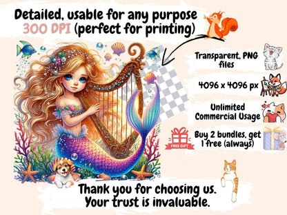 Little Mermaids (P2) Clipart Cute mermaid art - Wonders Artist