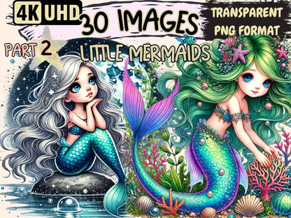Little Mermaids (P2) Clipart - High - Quality Instant Digital Download for Creative Projects