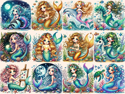 Little Mermaids (P3) Clipart adorable mermaids - Wonders Artist