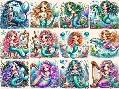 Little Mermaids (P3) Clipart adorable mermaids - Wonders Artist