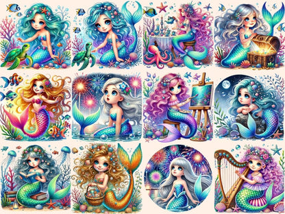 Little Mermaids (P3) Clipart adorable mermaids - Wonders Artist