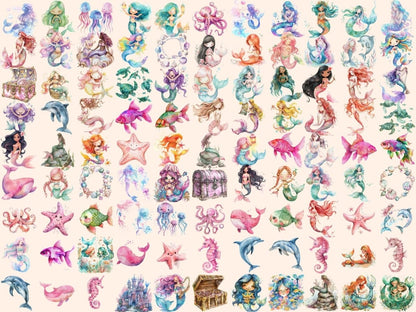 Little Mermaids Watercolor Clipart Aquatic Fairies - Wonders Artist