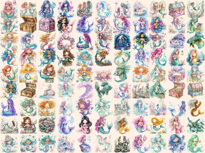 Little Mermaids Watercolor Clipart Aquatic Fairies - Wonders Artist