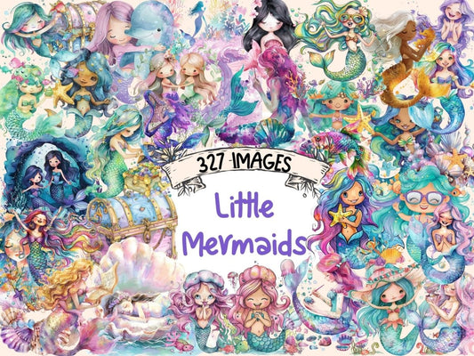 Little Mermaids Watercolor Clipart Aquatic Fairies - Wonders Artist