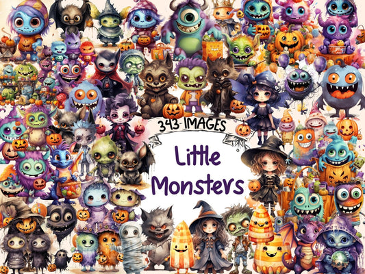 Little Monsters Watercolor Clipart - High - Quality Instant Digital Download for Creative Projects