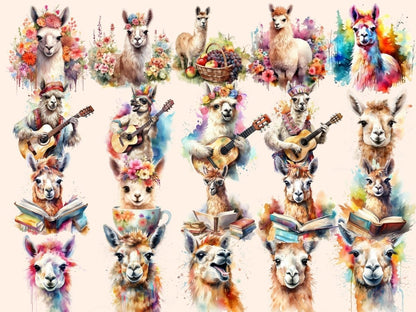 Llamas Watercolor Clipart alpaca clipart - Wonders Artist